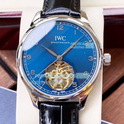 Copy IWC Portofino Watch Stainless Steel Case Blue Dial Black Leather  42mm
